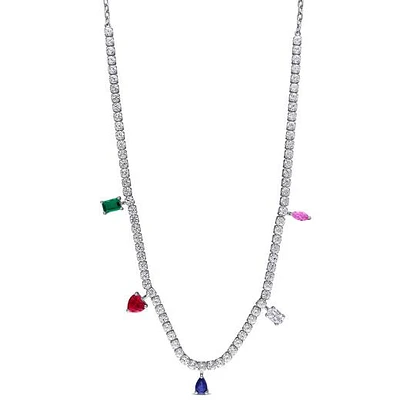 Julianna B Sterling Silver Created Multi-Gemstone 17" Necklace