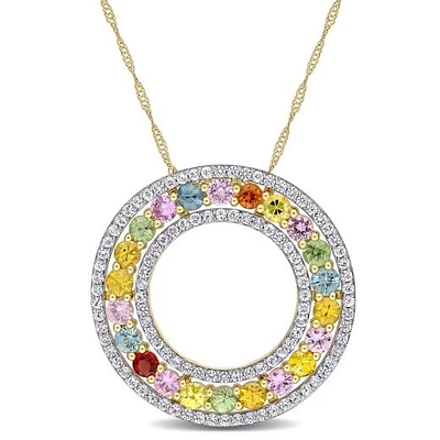 JULIANNA B 14K Yellow Gold Multi-Sapphire Circle 18" Pendant