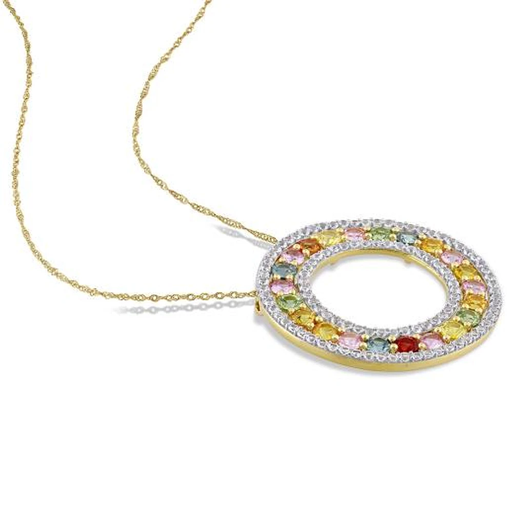JULIANNA B 14K Yellow Gold Multi-Sapphire Circle 18" Pendant