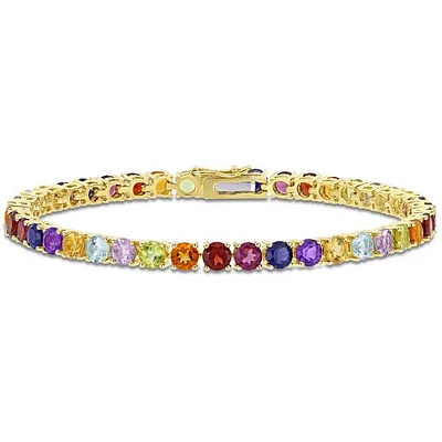 JULIANNA B Yellow Plated Sterling Silver Multi-Gemstone Tennis 7.25" Bracelet