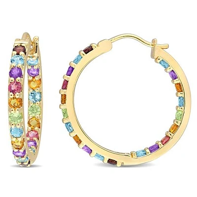 JULIANNA B Yellow Plated Sterling Silver Multi-Gemstone Hoop Earrings