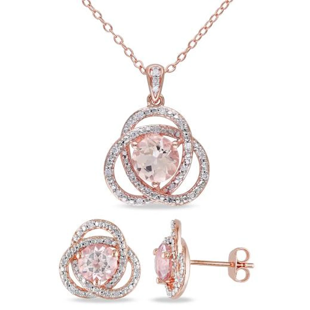 JULIANNA B Rose Plated Sterling Silver Morganite & Diamond Pendant Earring Set