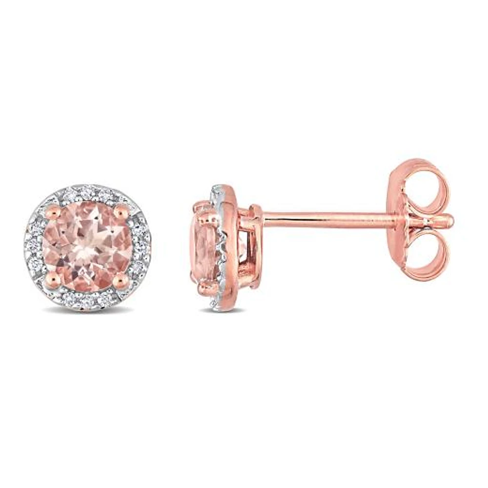 JULIANNA B Rose Plated Sterling Silver Morganite & Diamond Halo Earrings