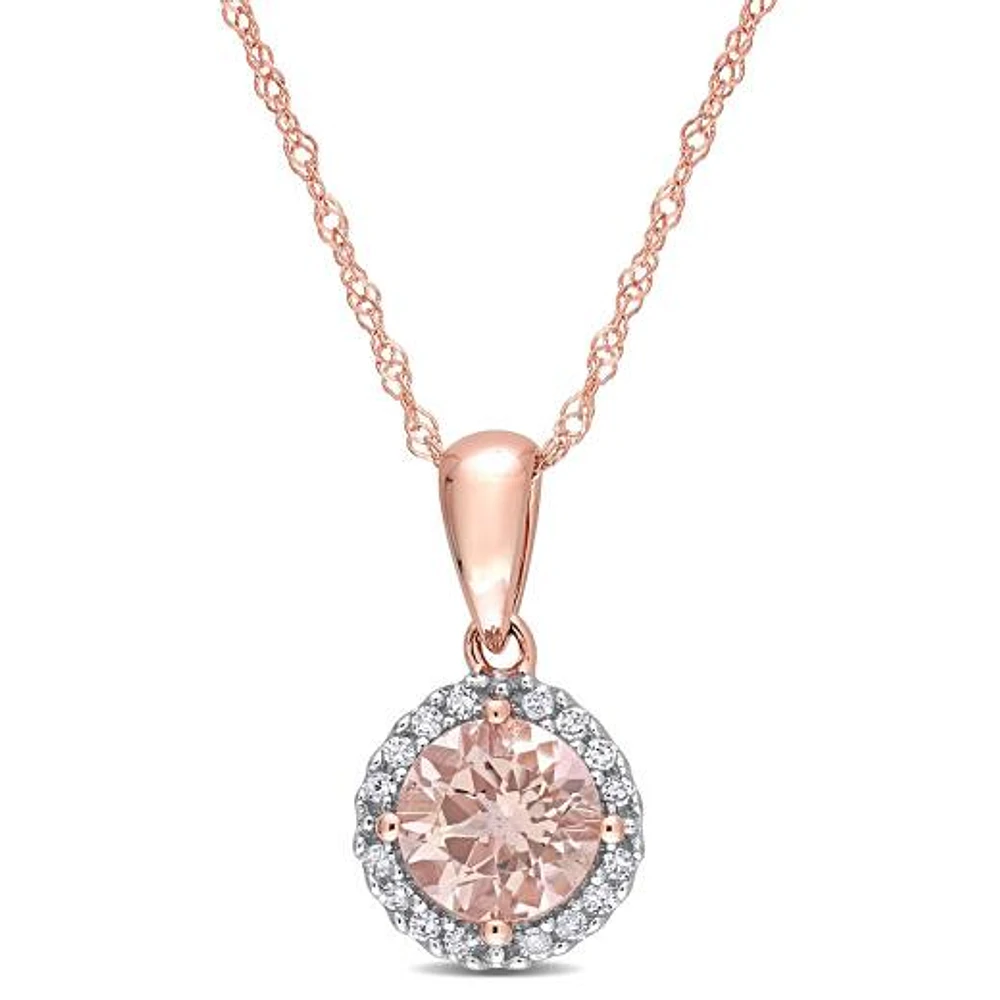 JULIANNA B 10K Rose Gold Morganite & Diamond Halo 17" Pendant