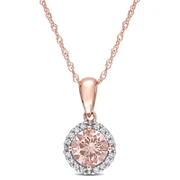 JULIANNA B 10K Rose Gold Morganite & Diamond Halo 17" Pendant