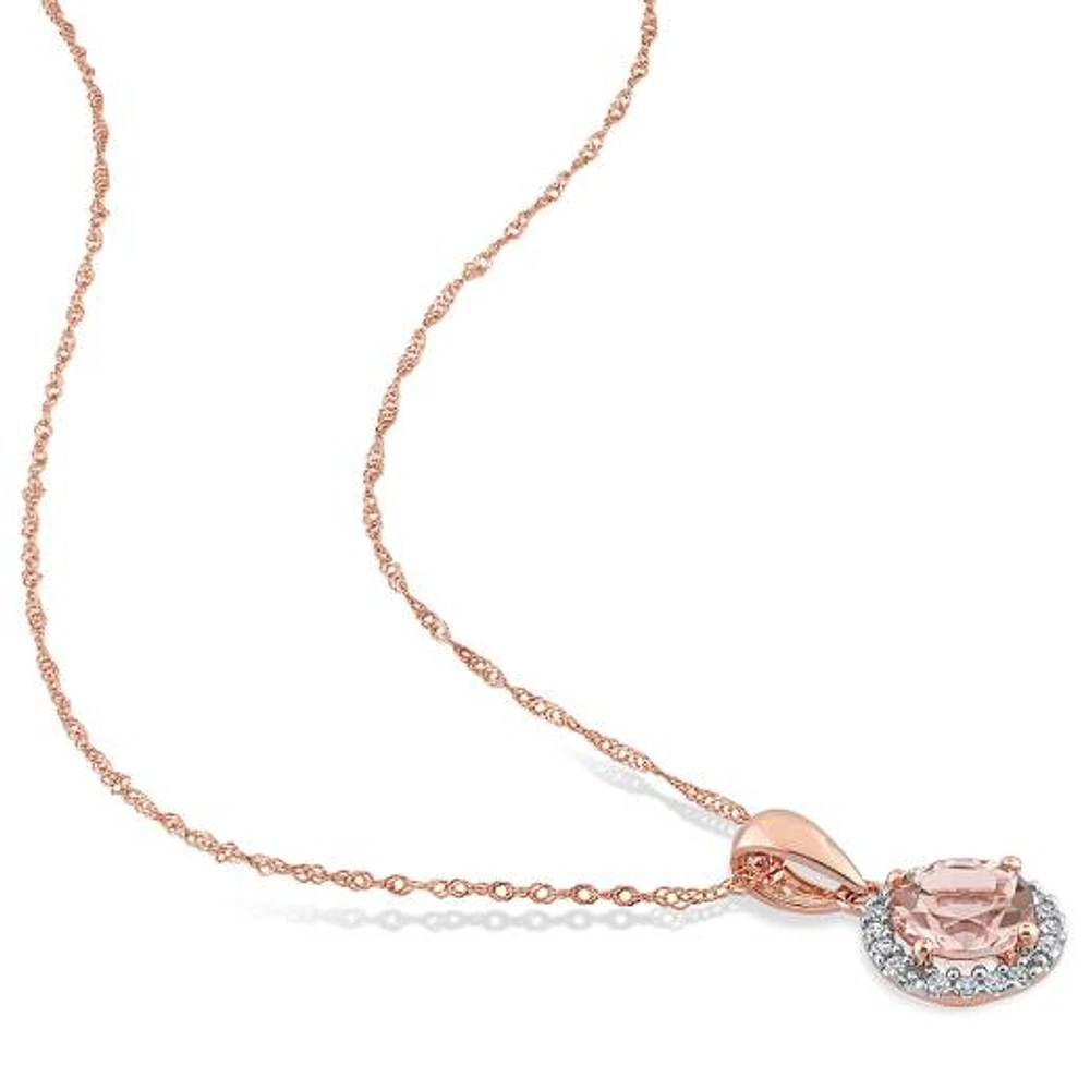 Julianna B 10K Rose Gold Morganite & Diamond Halo 17" Pendant