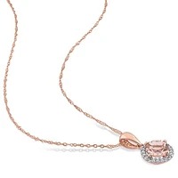 Julianna B 10K Rose Gold Morganite & Diamond Halo 17" Pendant