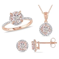 JULIANNA B 10K Rose Gold Morganite & Diamond Ring Earring Pendant Set