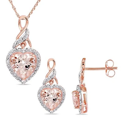 Julianna B 10K Rose Gold Morganite & Diamond Earring Pendant Set