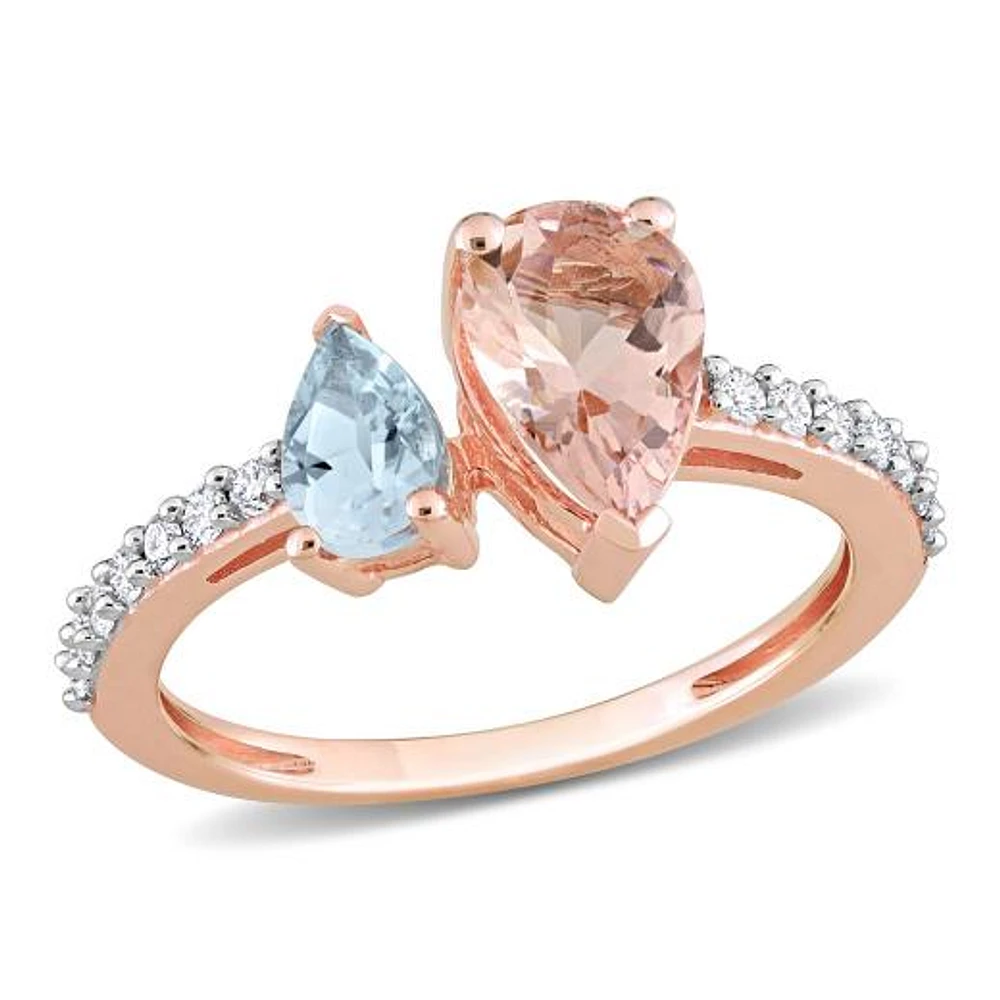 JULIANNA B 14K Rose Gold Morganite Aquamarine & Diamond Ring