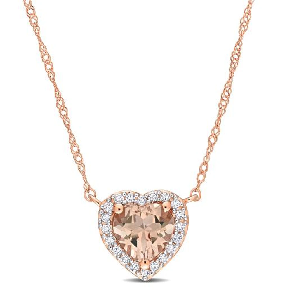 JULIANNA B 14K Rose Gold Morganite & Diamond Halo Pendant