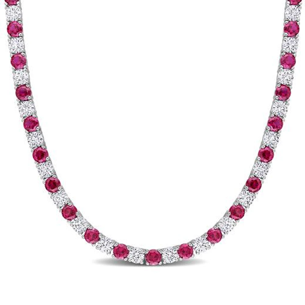 Julianna B Sterling Silver Created Ruby & Created White Sapphire Necklace 17