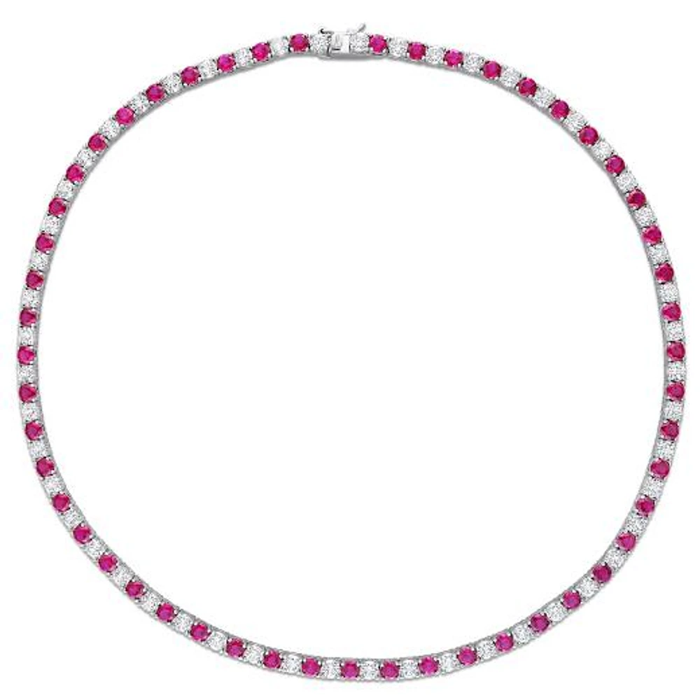 Julianna B Sterling Silver Created Ruby & Created White Sapphire Necklace 17