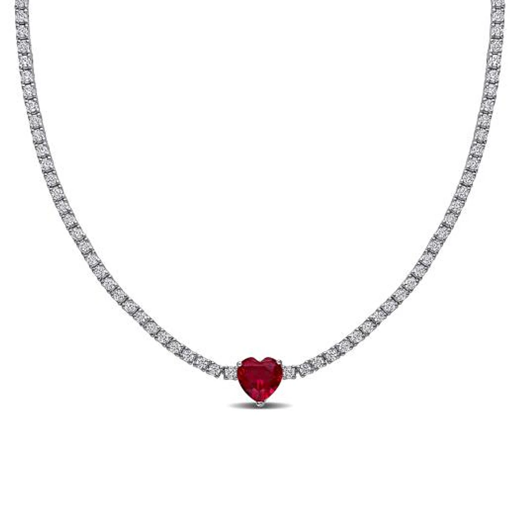 Julianna B Sterling Silver Created Ruby & Created White Sapphire Necklace 17