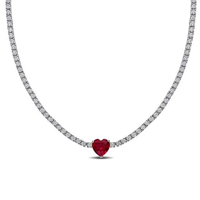 Julianna B Sterling Silver Created Ruby & Created White Sapphire Necklace 17