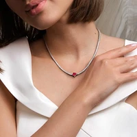 Julianna B Sterling Silver Created Ruby & Created White Sapphire Necklace 17