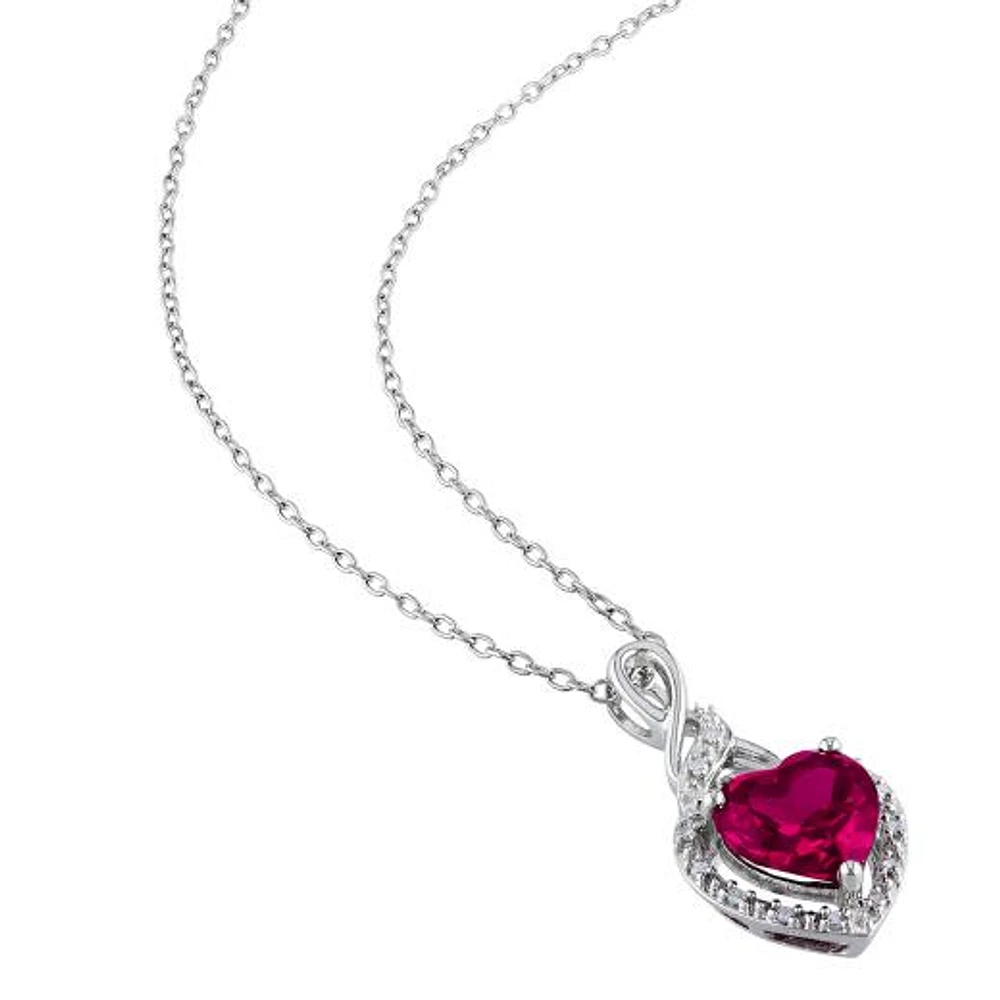 Julianna B Sterling Silver Created Ruby & Diamond Earring and 18" Pendant Set