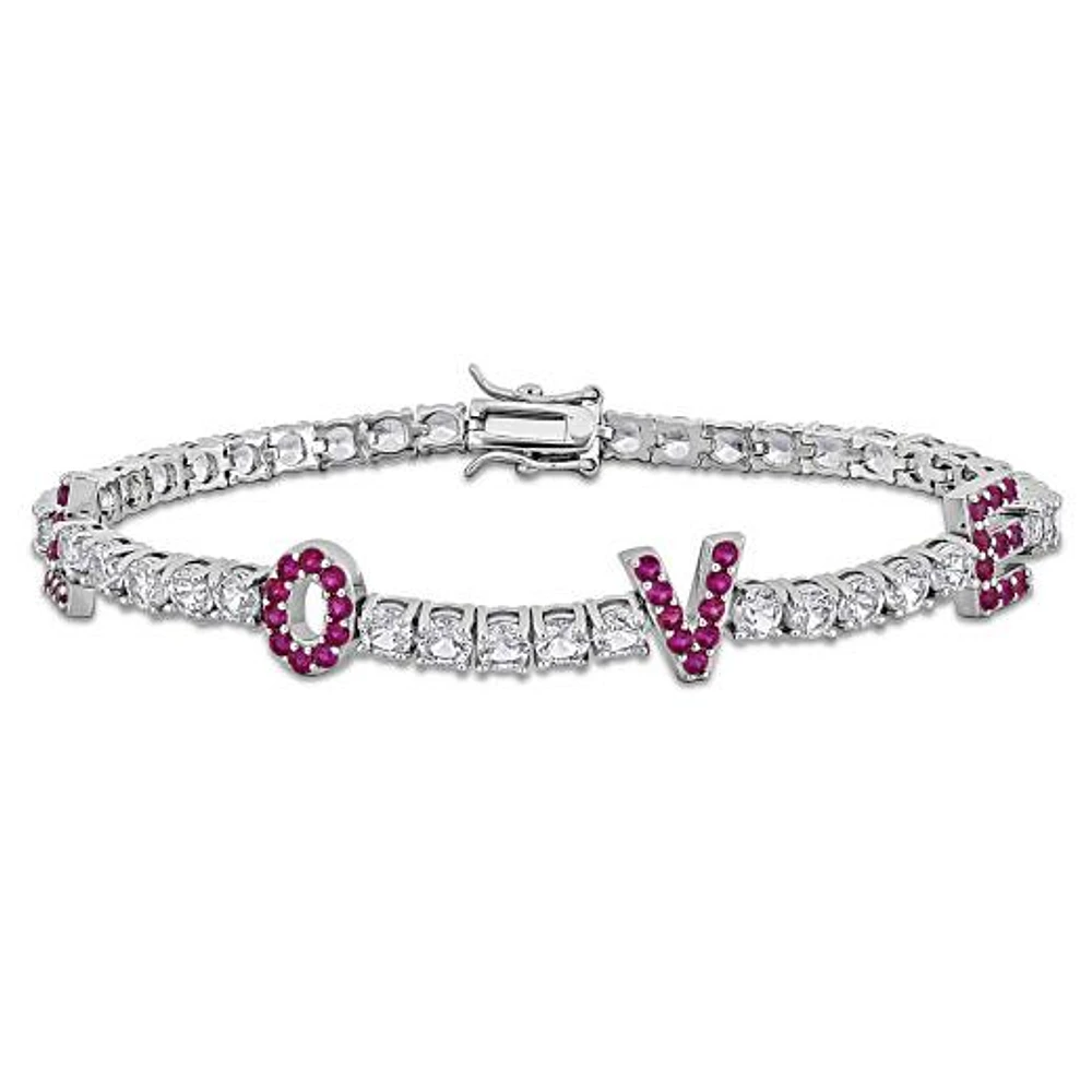 Julianna B Sterling Silver Created Ruby & Created White Sapphire Bracelet 7.5
