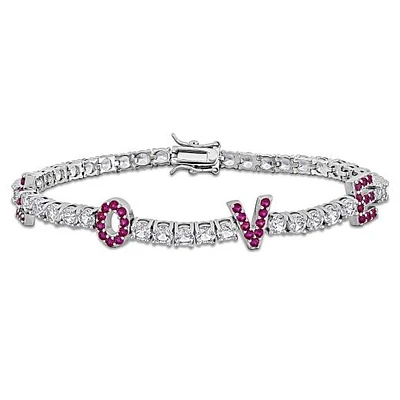 Julianna B Sterling Silver Created Ruby & Created White Sapphire Bracelet 7.5