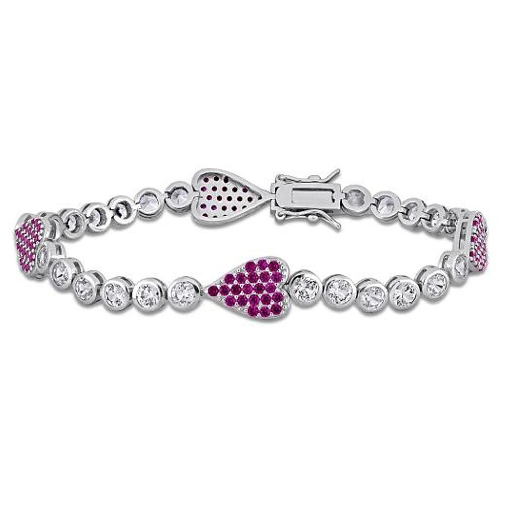 Julianna B Sterling Silver Created Ruby & Created White Sapphire Bracelet 8