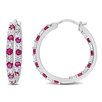 Julianna B Sterling Silver Created Ruby & Created White Sapphire Hoop Earrings