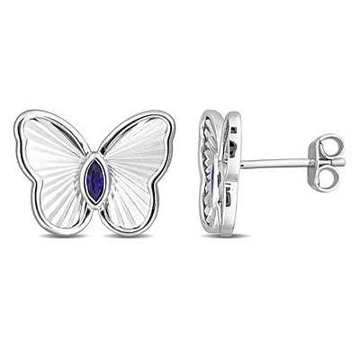 JULIANNA B Sterling Silver Created Sapphire Butterfly Earrings