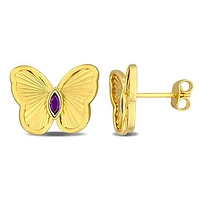 Julianna B Yellow Plated Sterling Silver Amethyst Butterfly Earrings