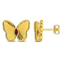 Julianna B Yellow Plated Sterling Silver Garnet Butterfly Earrings