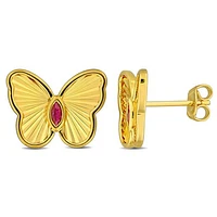 JULIANNA B Yellow Plated Sterling Silver Created Ruby Butterfly Earrings