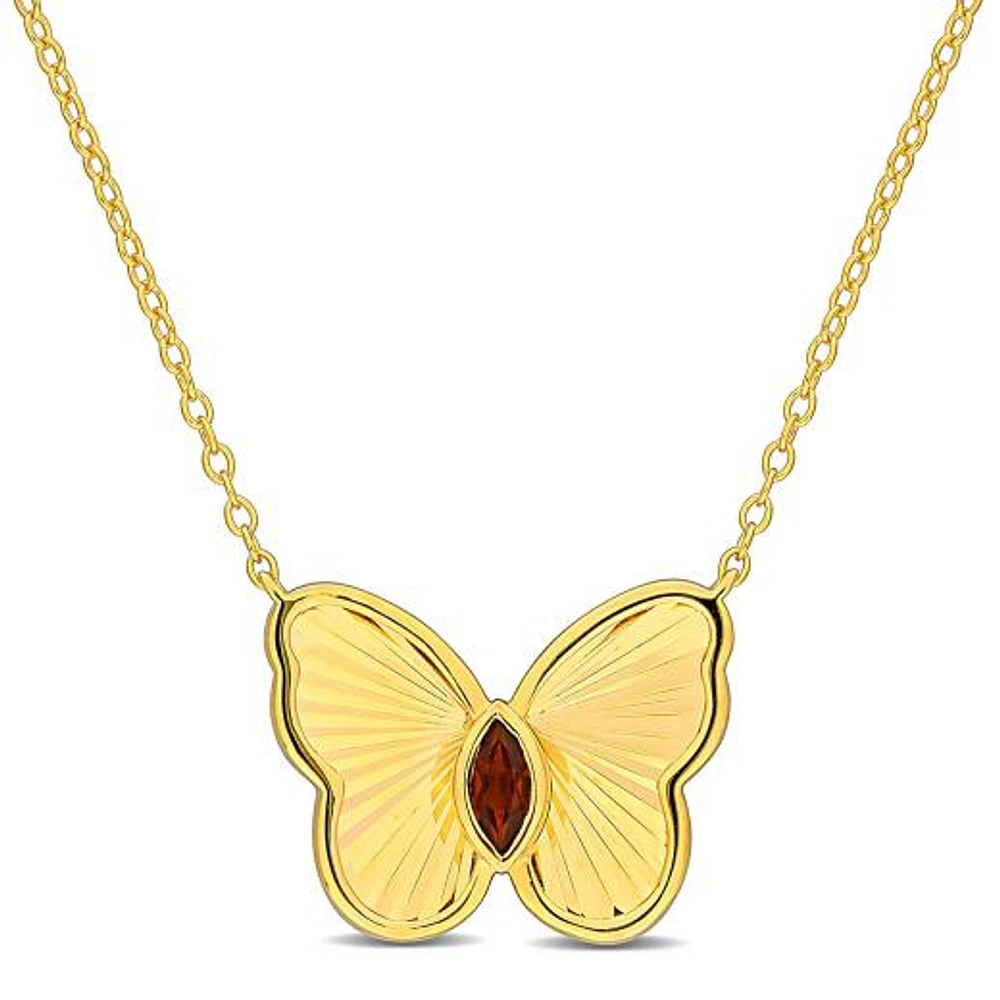 JULIANNA B Yellow Plated Sterling Silver Garnet Butterfly 17" Pendant