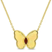 JULIANNA B Yellow Plated Sterling Silver Garnet Butterfly 17" Pendant