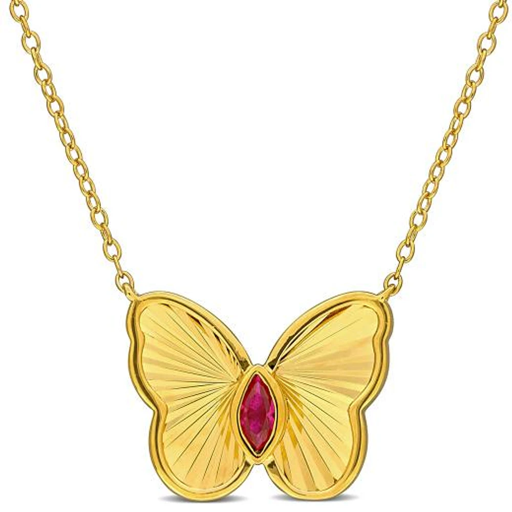 JULIANNA B Yellow Plated Sterling Silver Created Ruby Butterfly 17" Pendant