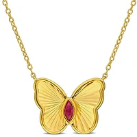 JULIANNA B Yellow Plated Sterling Silver Created Ruby Butterfly 17" Pendant