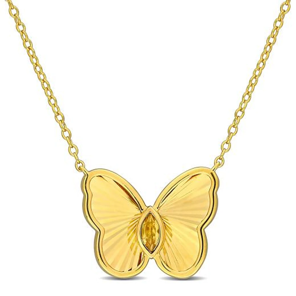 JULIANNA B Yellow Plated Sterling Silver Citrine Butterfly 17" Pendant