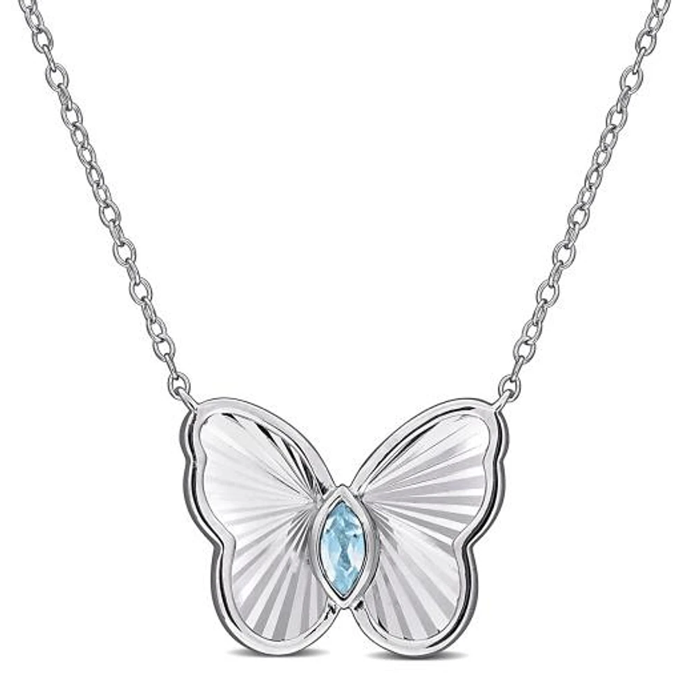 JULIANNA B Sterling Silver Blue Topaz Butterfly 17" Pendant