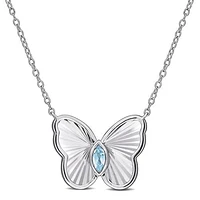 JULIANNA B Sterling Silver Blue Topaz Butterfly 17" Pendant