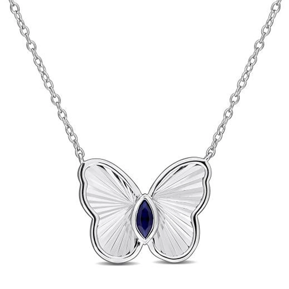 JULIANNA B Sterling Silver Created Sapphire Butterfly 17" Pendant