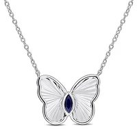 JULIANNA B Sterling Silver Created Sapphire Butterfly 17" Pendant