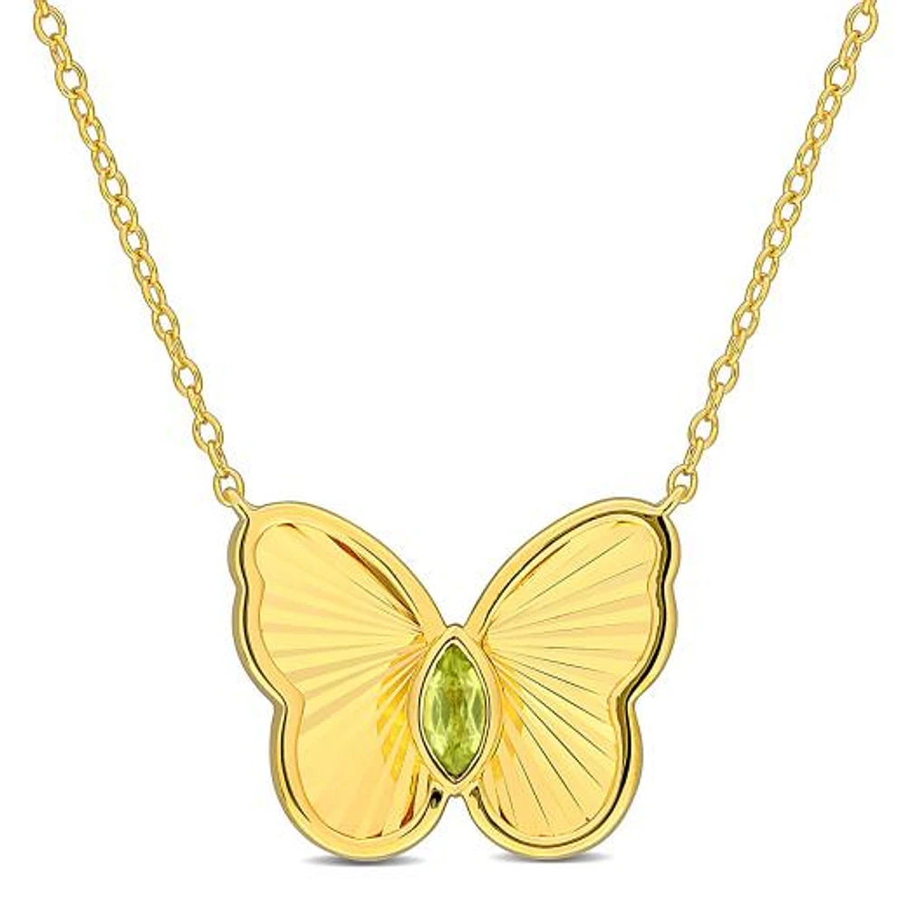 JULIANNA B Yellow Plated Sterling Silver Peridot Butterfly 17" Pendant