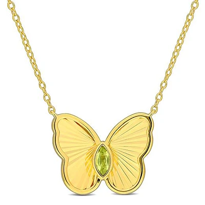 Julianna B Yellow Plated Sterling Silver Peridot Butterfly 17" Pendant