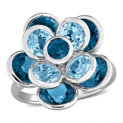 JULIANNA B Sterling Silver London Blue & Sky Blue Topaz Flower Ring