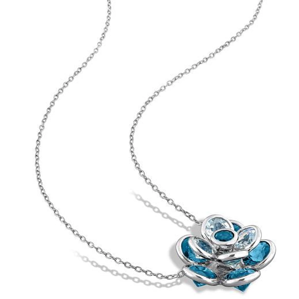 Julianna B Sterling Silver London Blue & Sky Blue Topaz Flower 17" Pendant