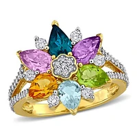 JULIANNA B Yellow Plated Sterling Silver Multi-Gemstone Flower Ring