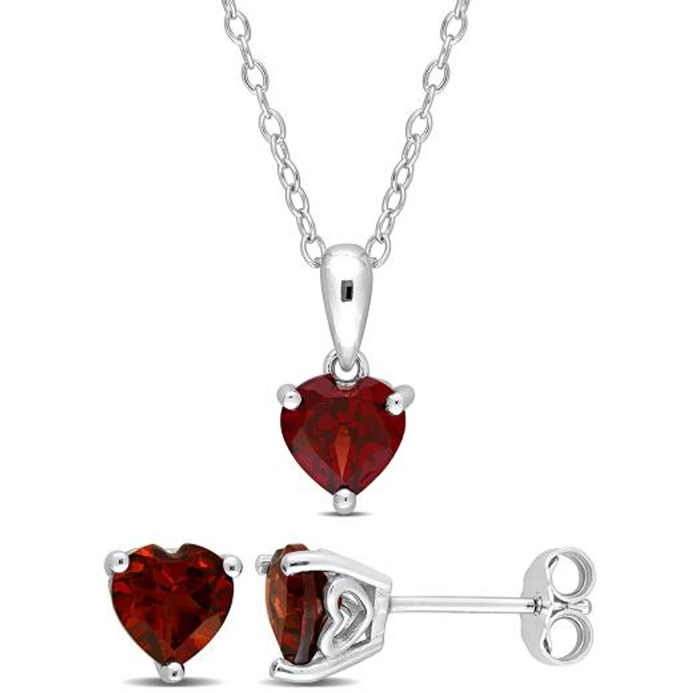 Julianna B Sterling Silver Garnet Earring & Pendant Set