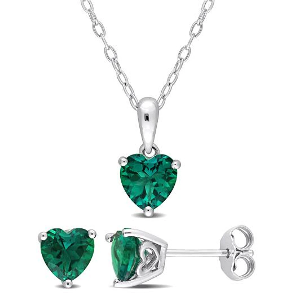 Julianna B Sterling Silver Created Emerald Earring & Pendant Set