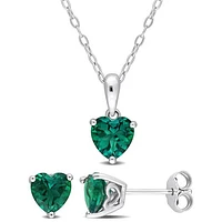 Julianna B Sterling Silver Created Emerald Earring & Pendant Set