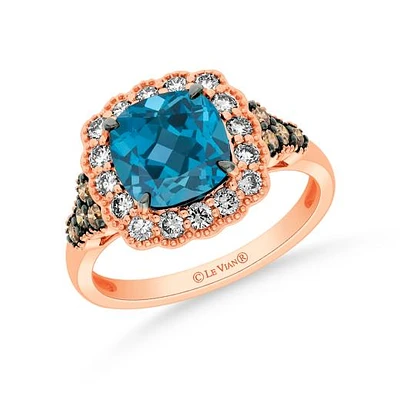 Le Vian 14K Strawberry Gold Blue Topaz and 0.60CTW Diamond Ring