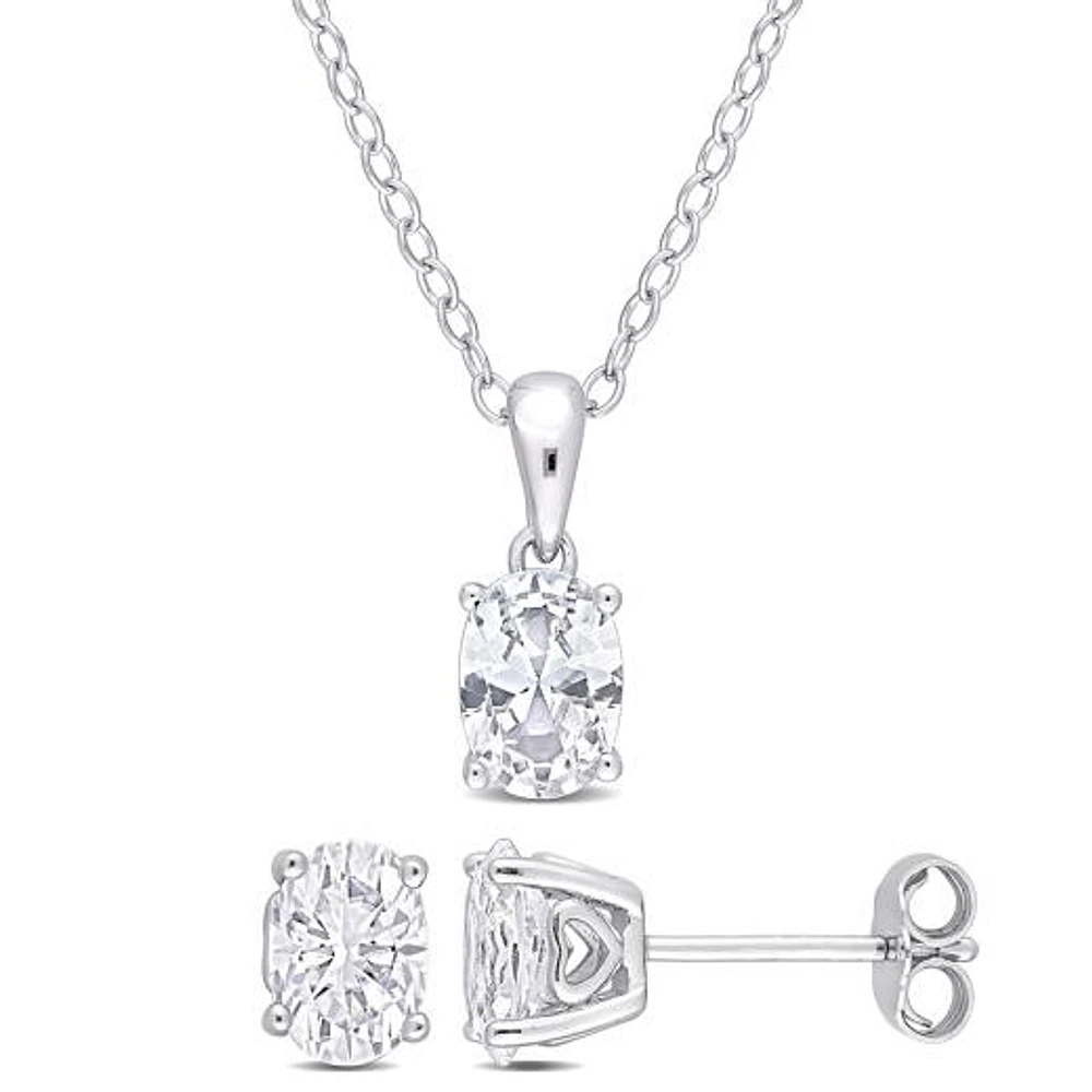 Julianna B Sterling Silver Created White Sapphire Earring & Pendant Set