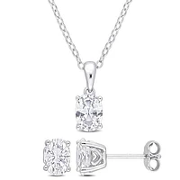 Julianna B Sterling Silver Created White Sapphire Earring & Pendant Set