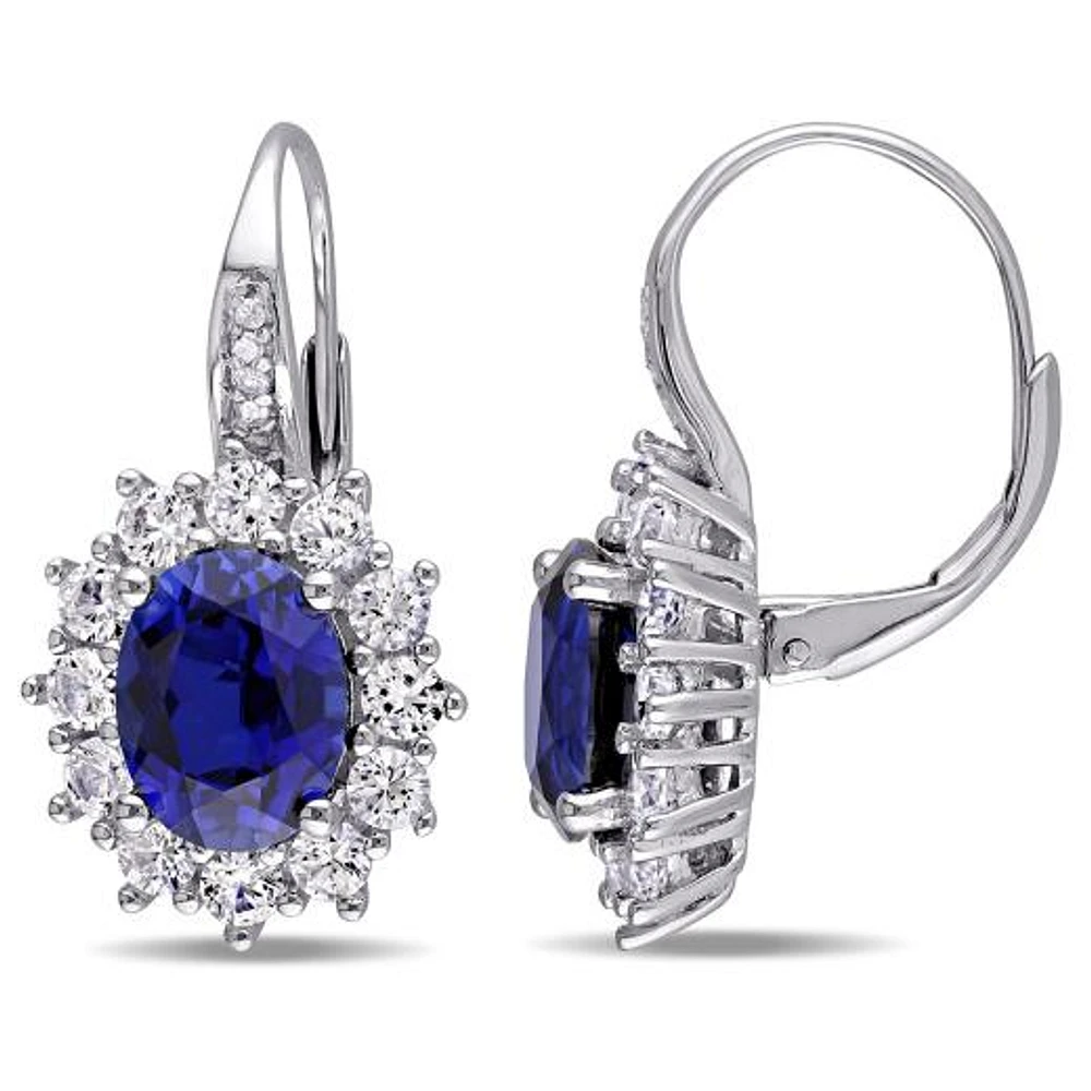 JULIANNA B Sterling Silver Created Blue & Diamond Halo Earrings